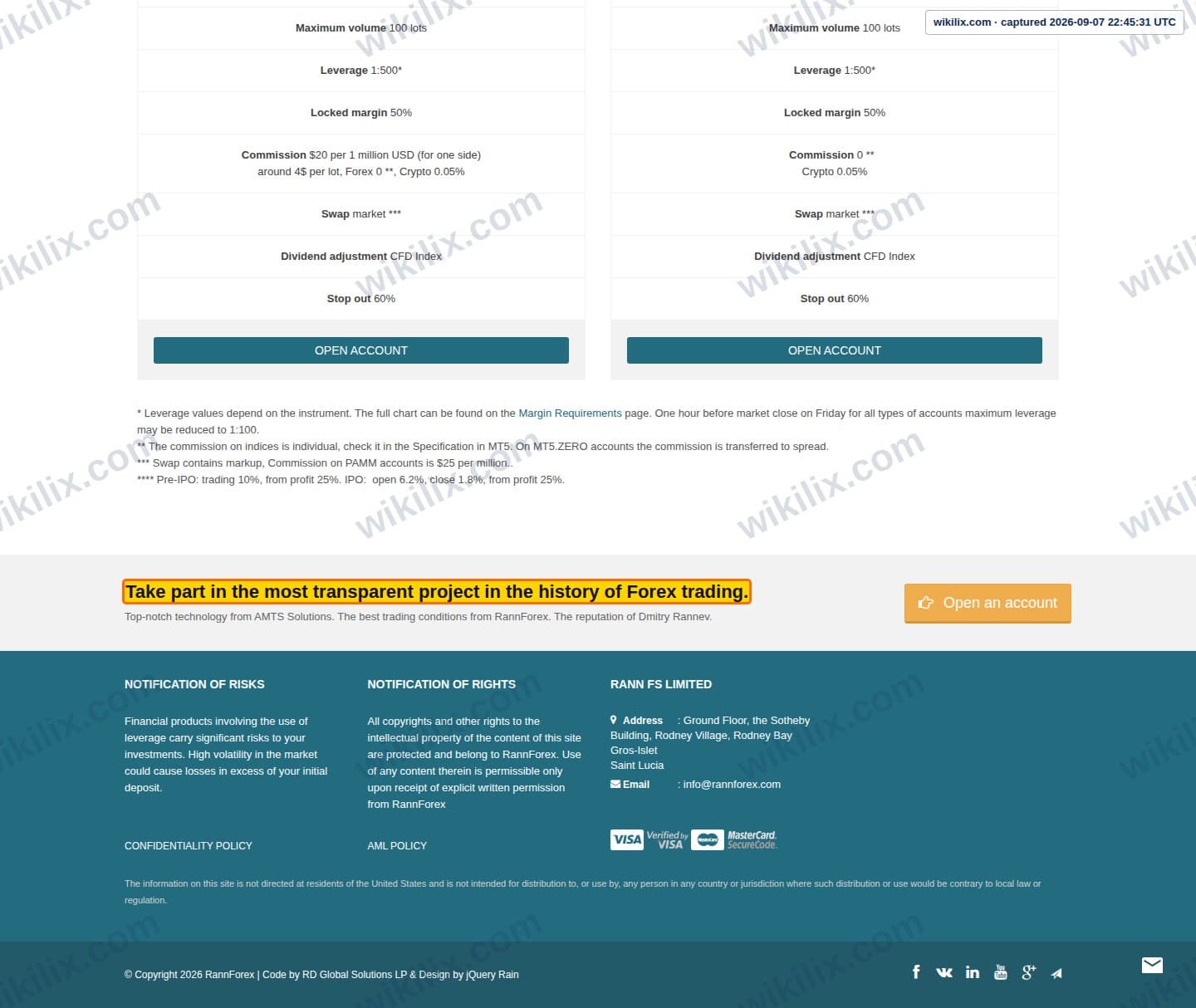 Our full page screenshot of the page that makes this promise, on RannForex's site rannforex.com, taken on Sep 7, 2026. The quoted words are marked in the image.