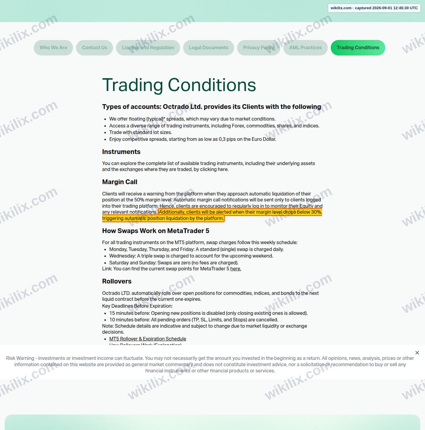 Our full page screenshot of the page that makes this promise, on GULF BROKERS's site octrado.com, taken on Sep 1, 2026. The quoted words are marked in the image.