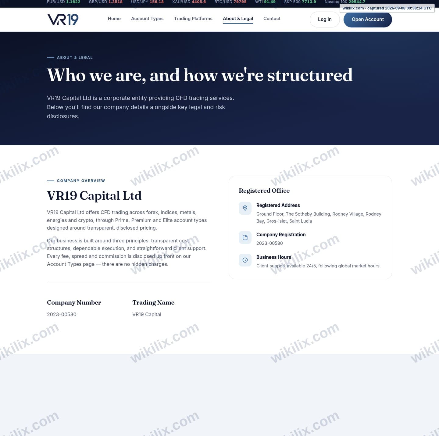 Our full page screenshot of the page this quotation was taken from, on Vr 19 Capital's site vr19capital.com, taken on Sep 8, 2026. The quoted words are not marked in the image.