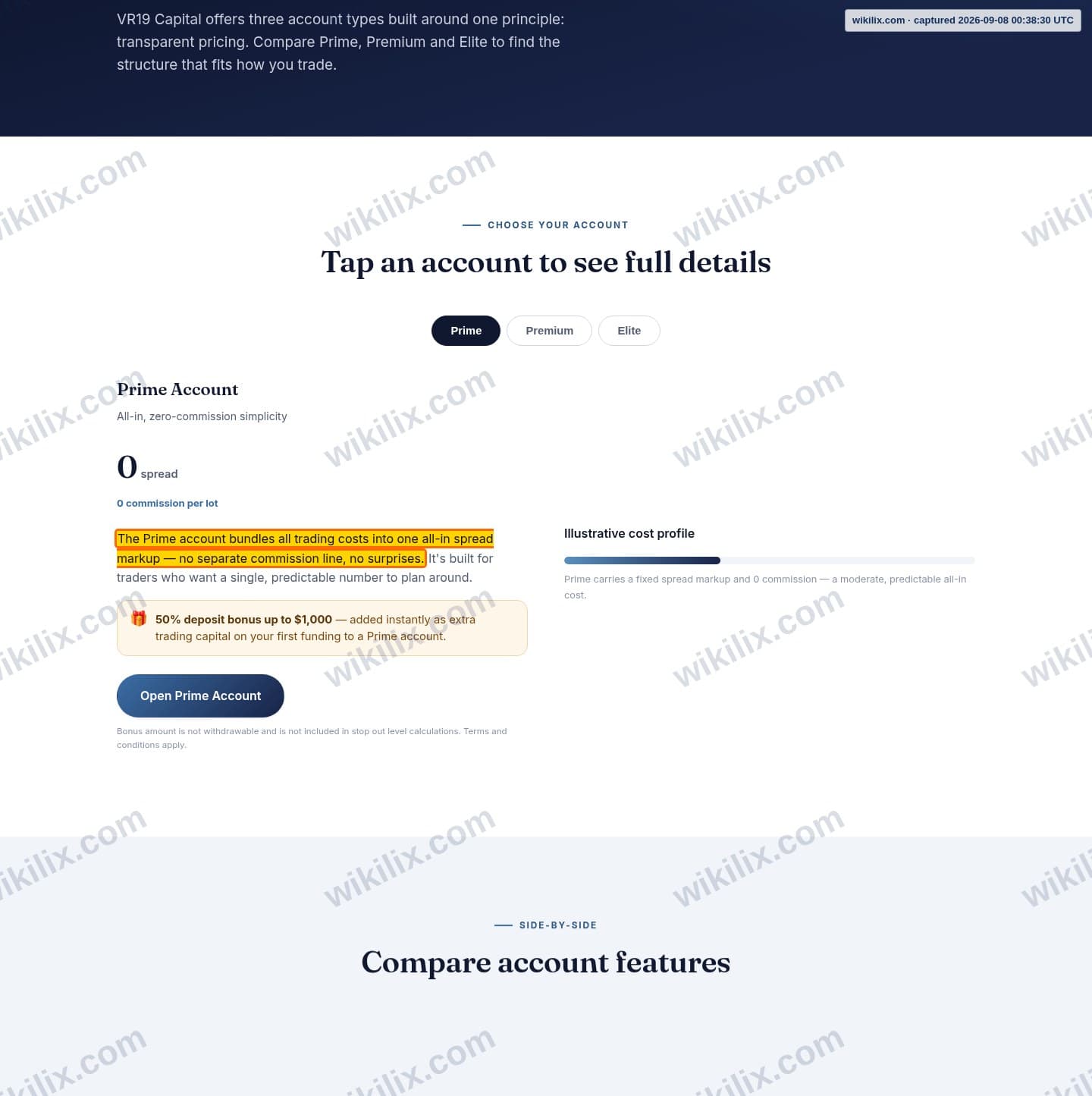 Our full page screenshot of the page this clause sits on, on Vr 19 Capital's site vr19capital.com, taken on Sep 8, 2026. The quoted words are marked in the image.