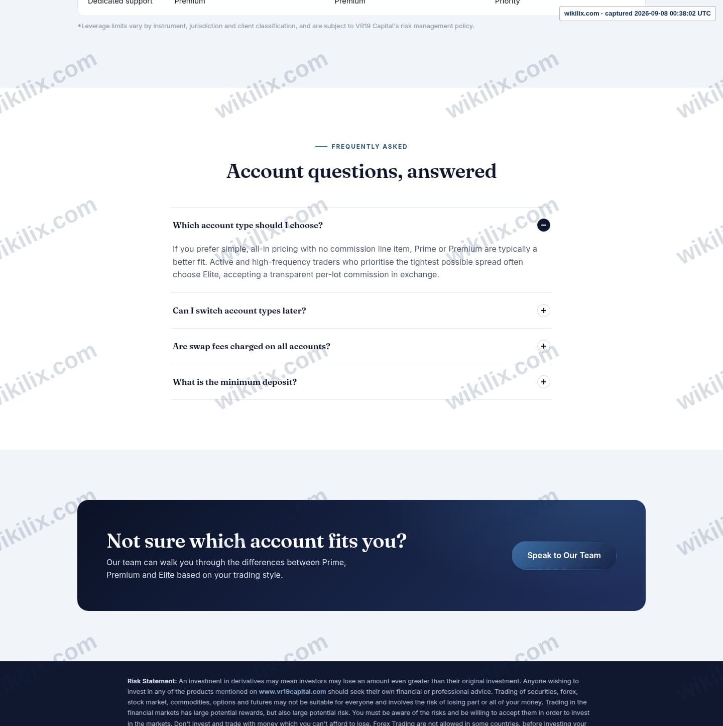 Our full page screenshot of the page this quotation was taken from, on Vr 19 Capital's site vr19capital.com, taken on Sep 8, 2026. The quoted words are not marked in the image.