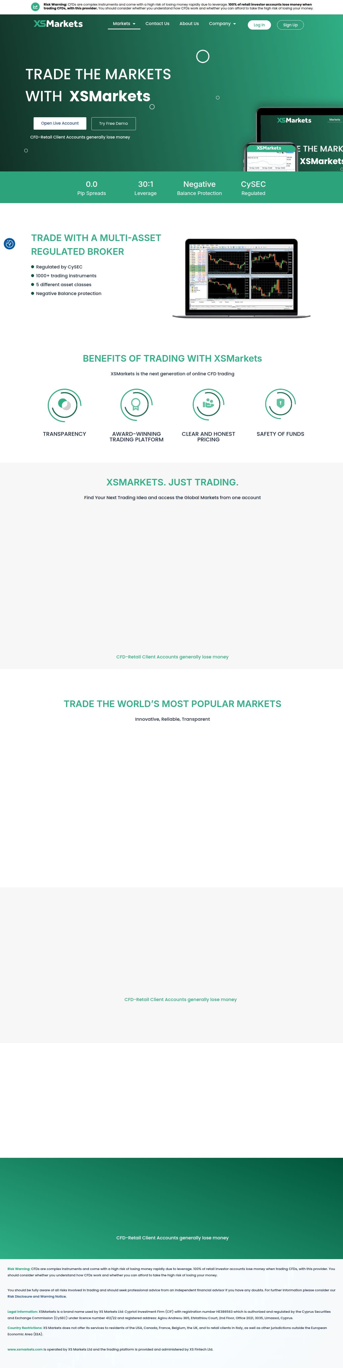 Homepage of xsmarkets.com as we captured it