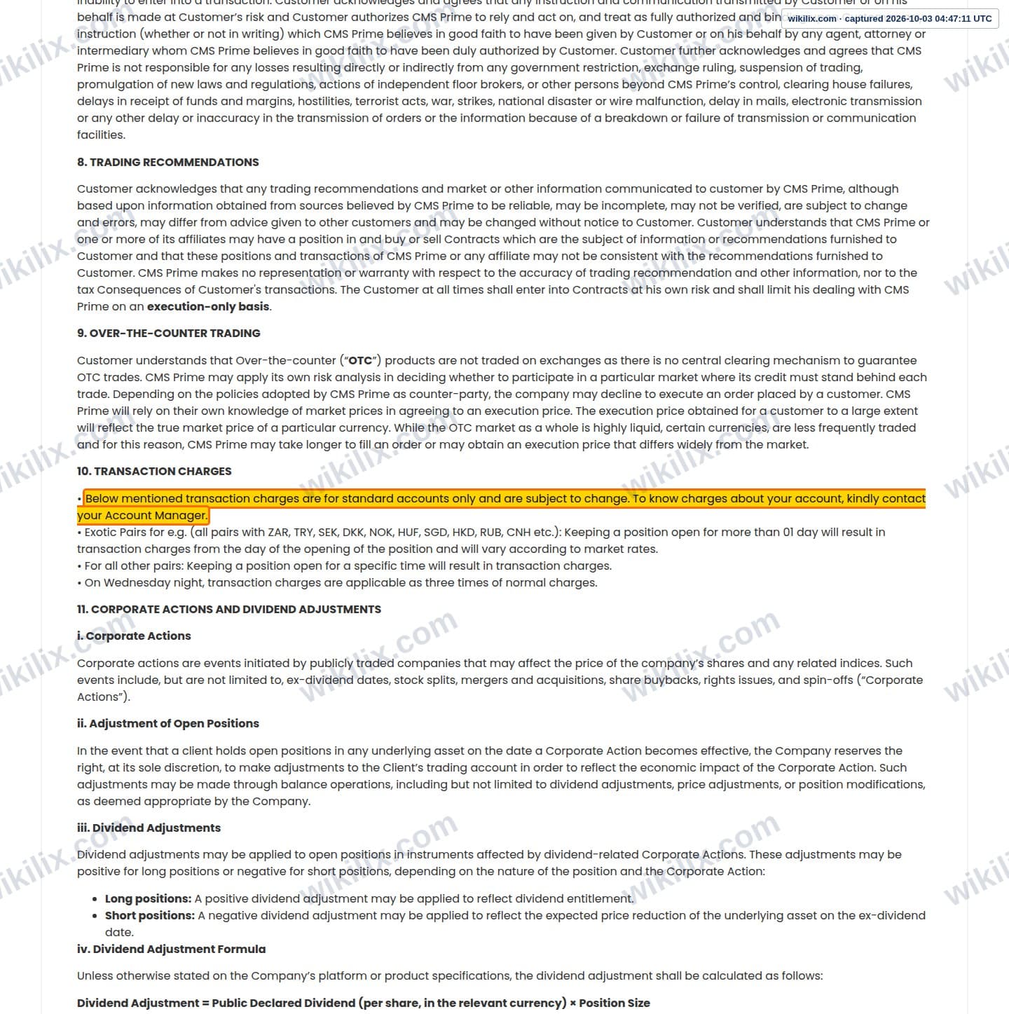 Our full page screenshot of the page this clause sits on, on CMS Prime's site cmsprime.com, taken on Oct 3, 2026. The quoted words are marked in the image.