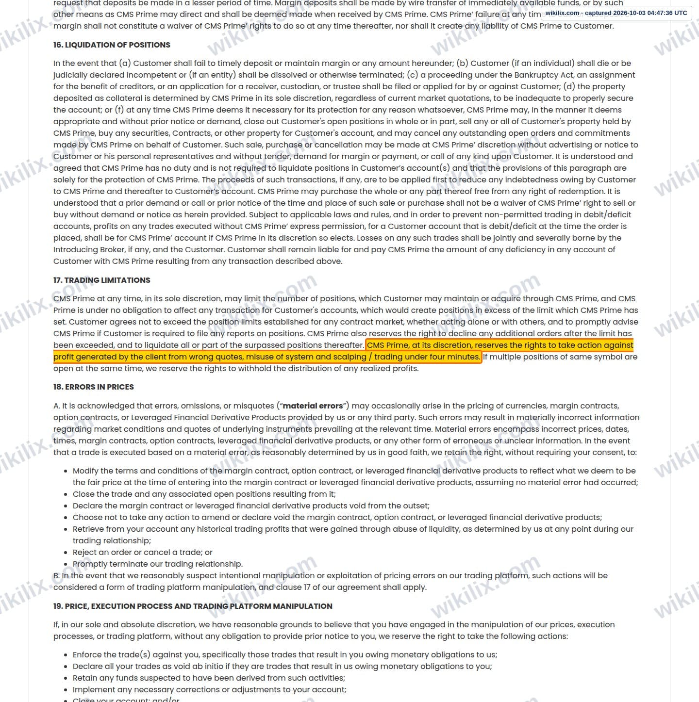 Our full page screenshot of the page this clause sits on, on CMS Prime's site cmsprime.com, taken on Oct 3, 2026. The quoted words are marked in the image.