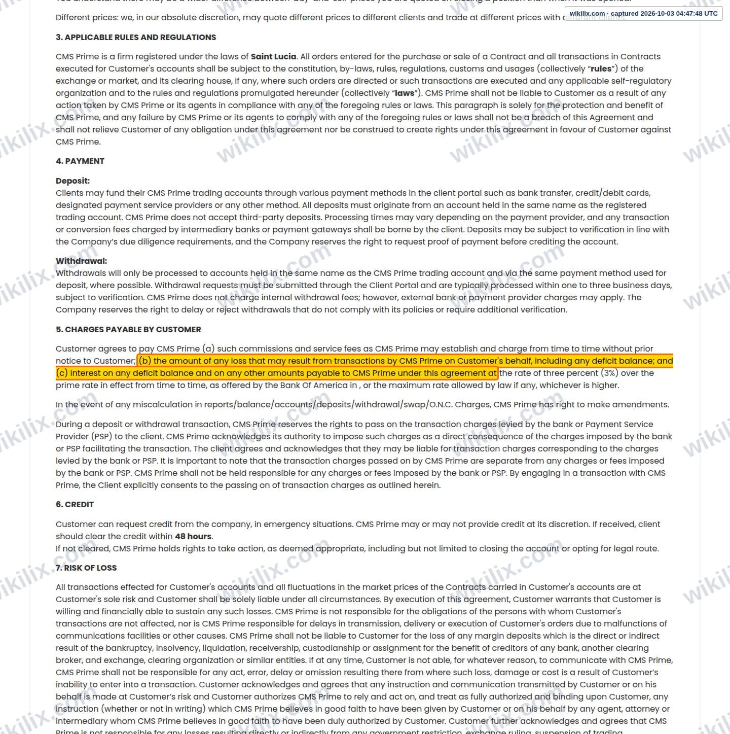 Our full page screenshot of the page this clause sits on, on CMS Prime's site cmsprime.com, taken on Oct 3, 2026. The quoted words are marked in the image.
