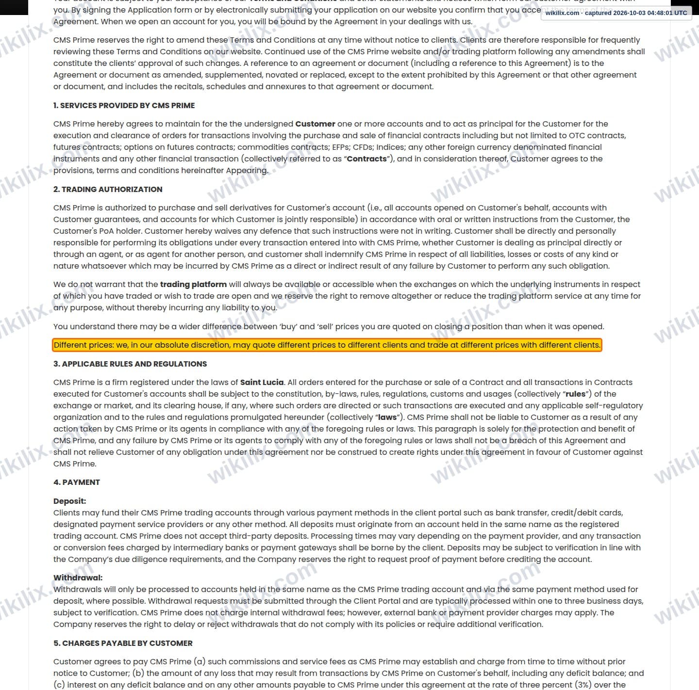 Our full page screenshot of the page this clause sits on, on CMS Prime's site cmsprime.com, taken on Oct 3, 2026. The quoted words are marked in the image.