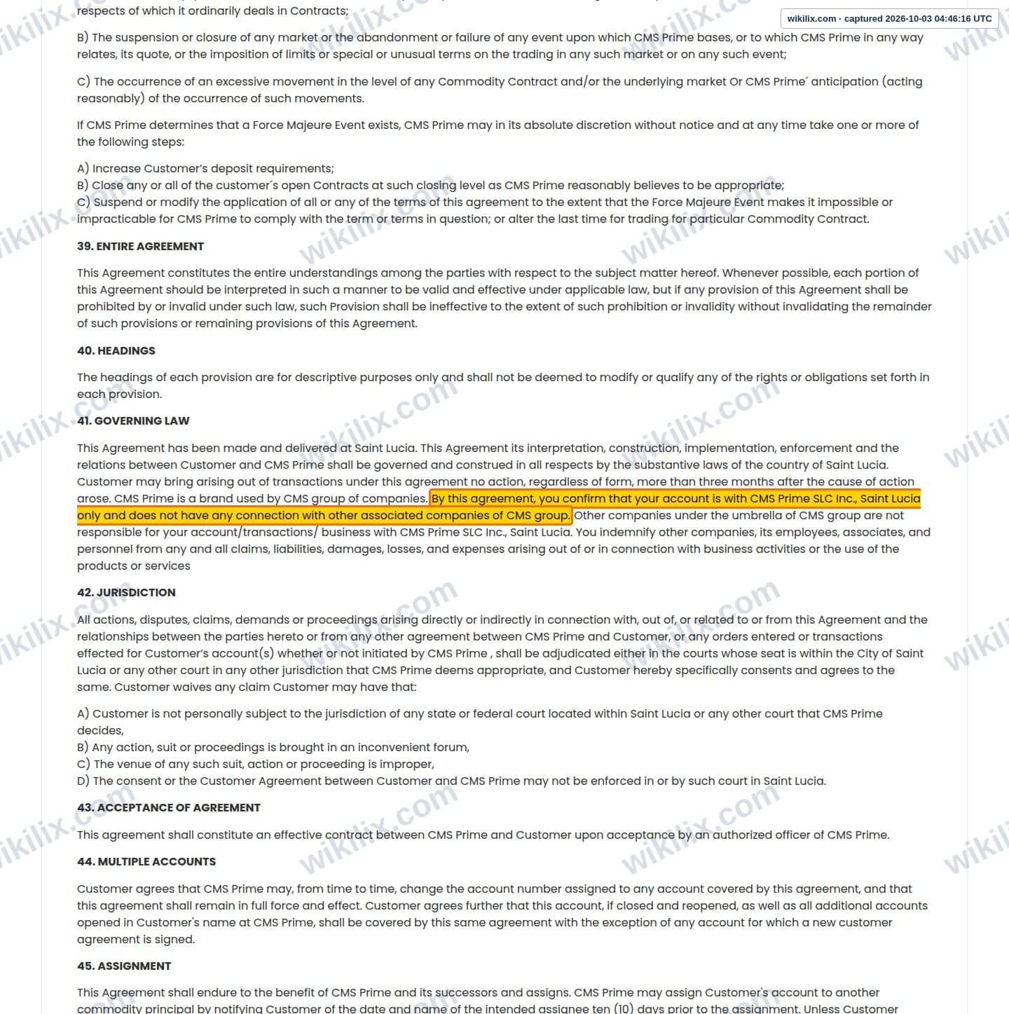 Our full page screenshot of the page this clause sits on, on CMS Prime's site cmsprime.com, taken on Oct 3, 2026. The quoted words are marked in the image.