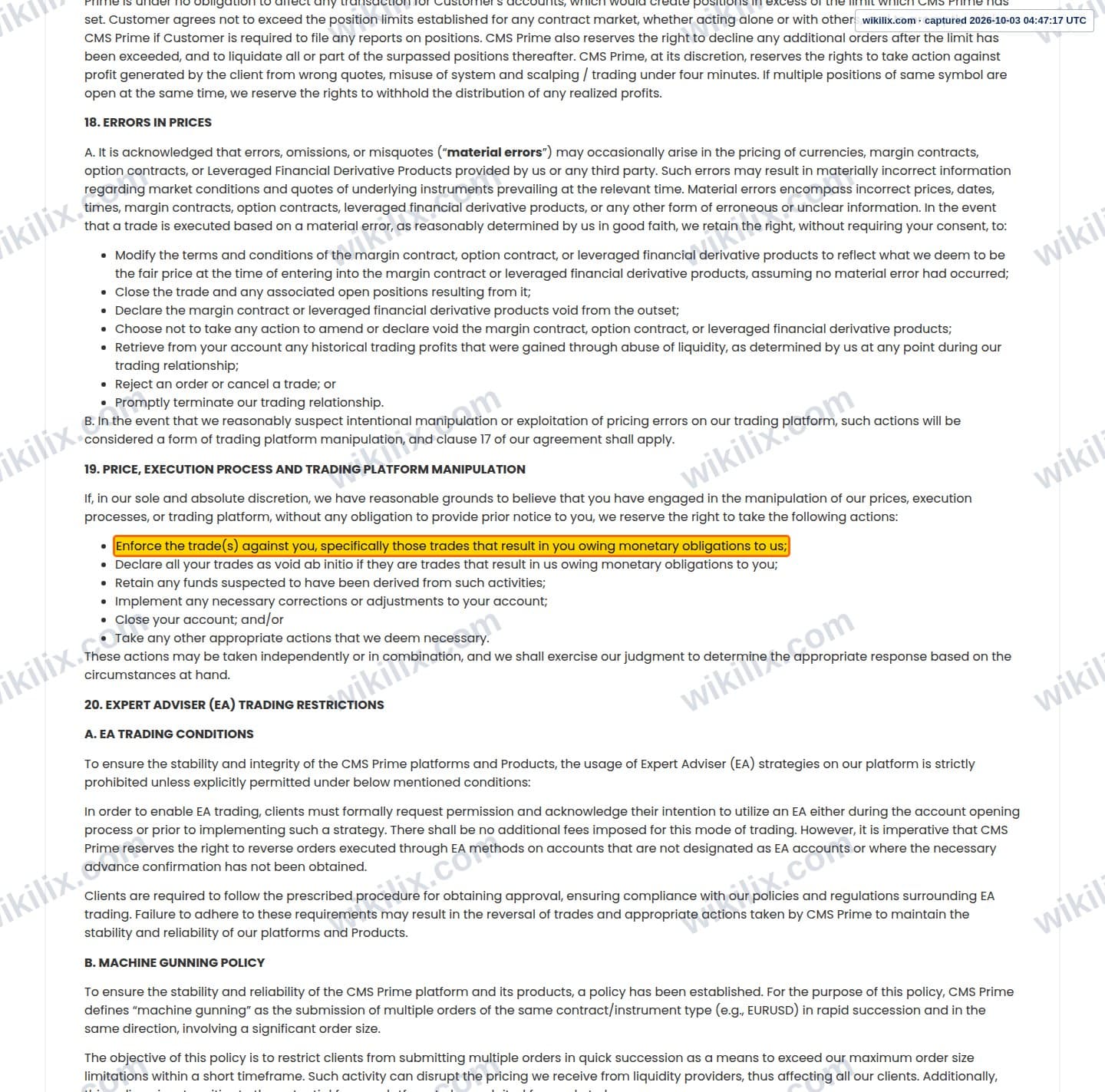 Our full page screenshot of the page this clause sits on, on CMS Prime's site cmsprime.com, taken on Oct 3, 2026. The quoted words are marked in the image.