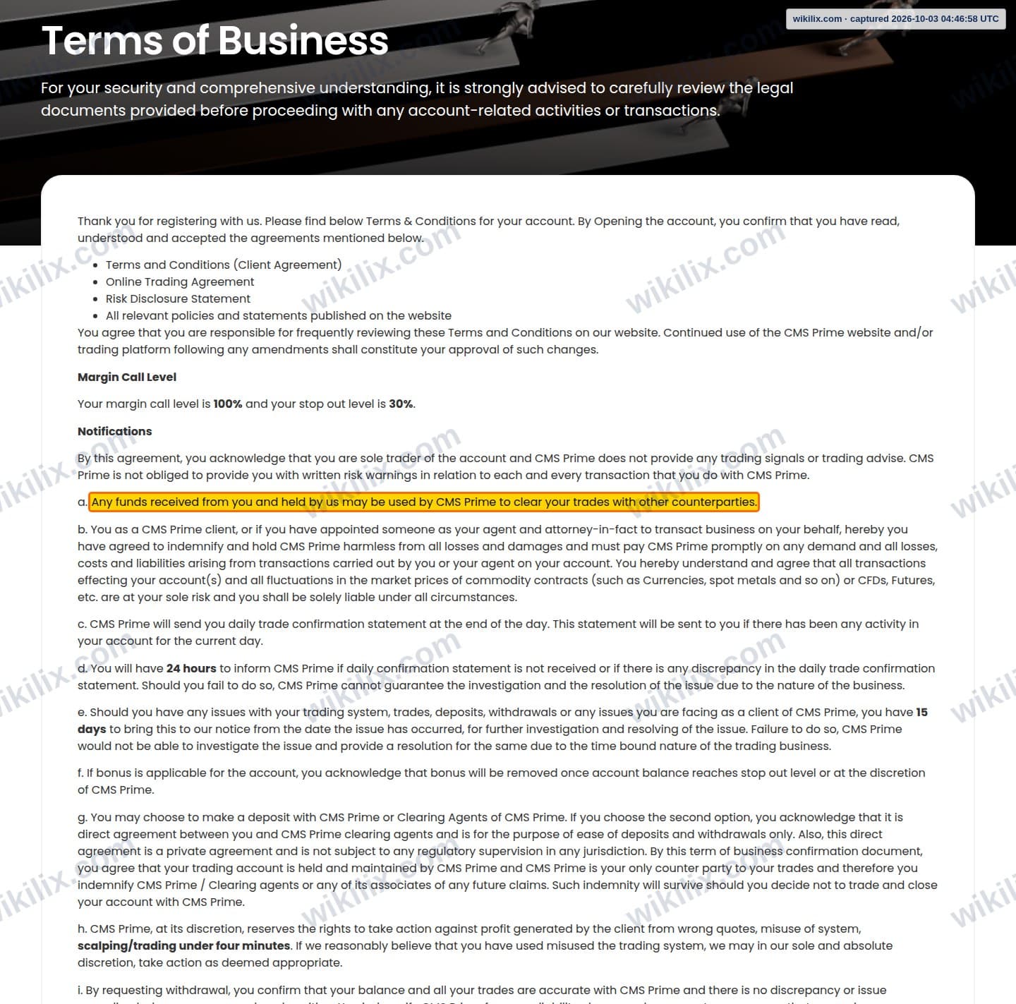 Our full page screenshot of the page this clause sits on, on CMS Prime's site cmsprime.com, taken on Oct 3, 2026. The quoted words are marked in the image.