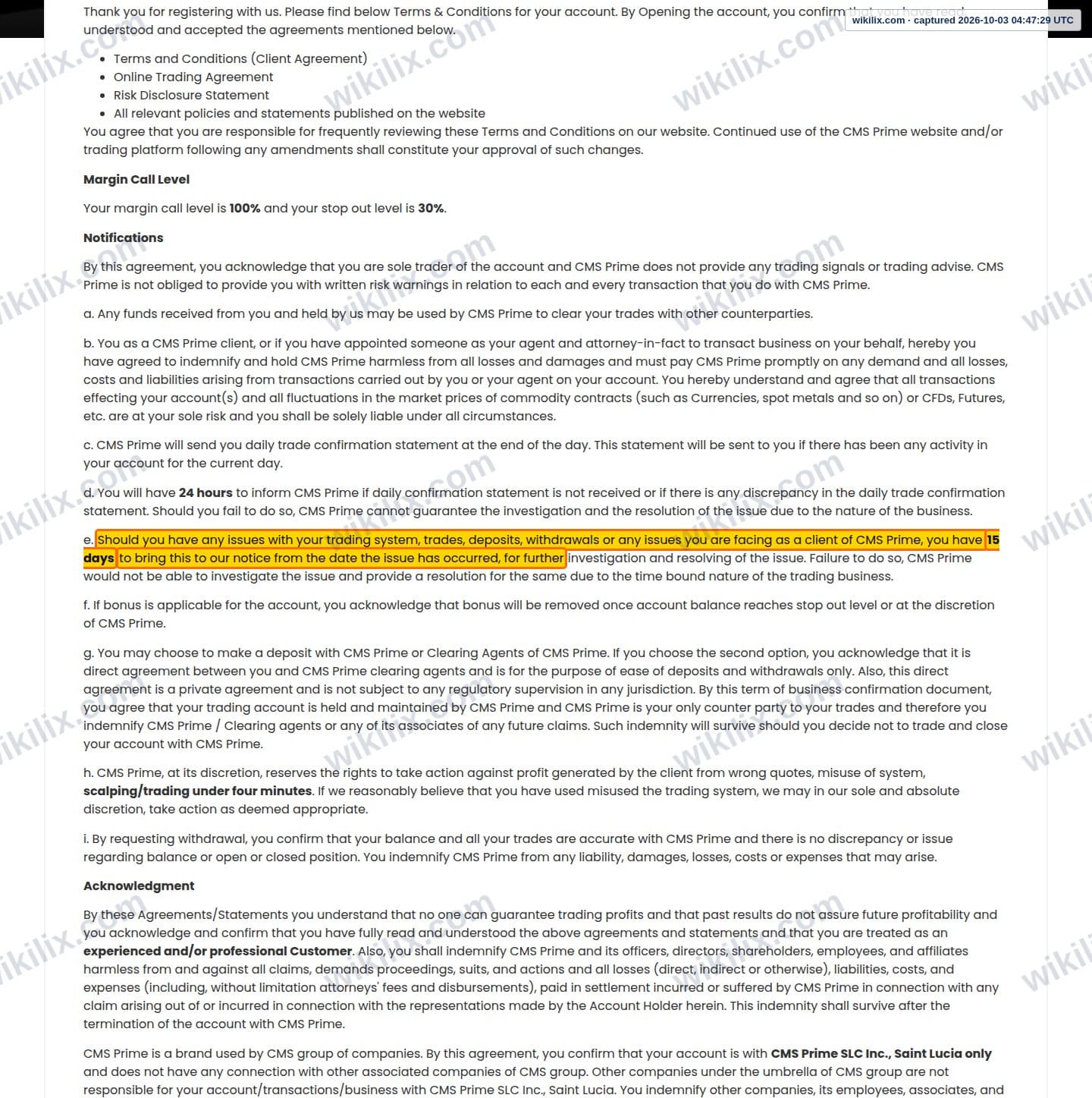 Our full page screenshot of the page this clause sits on, on CMS Prime's site cmsprime.com, taken on Oct 3, 2026. The quoted words are marked in the image.