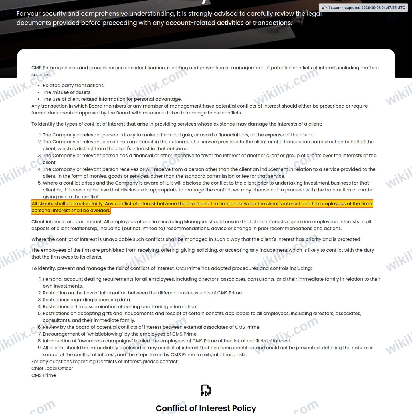 Our full page screenshot of the page that makes this promise, on CMS Prime's site cmsprime.com, taken on Oct 3, 2026. The quoted words are marked in the image.