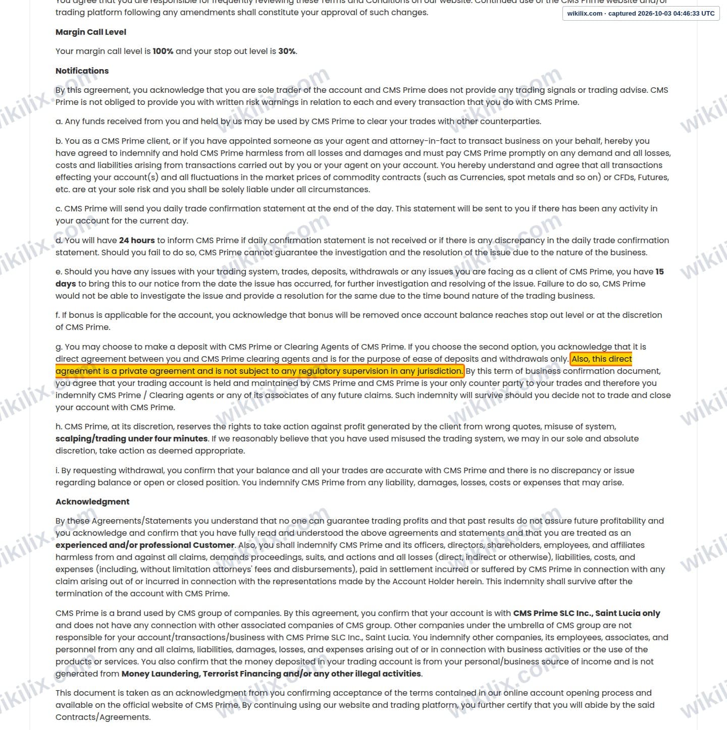 Our full page screenshot of the page this clause sits on, on CMS Prime's site cmsprime.com, taken on Oct 3, 2026. The quoted words are marked in the image.