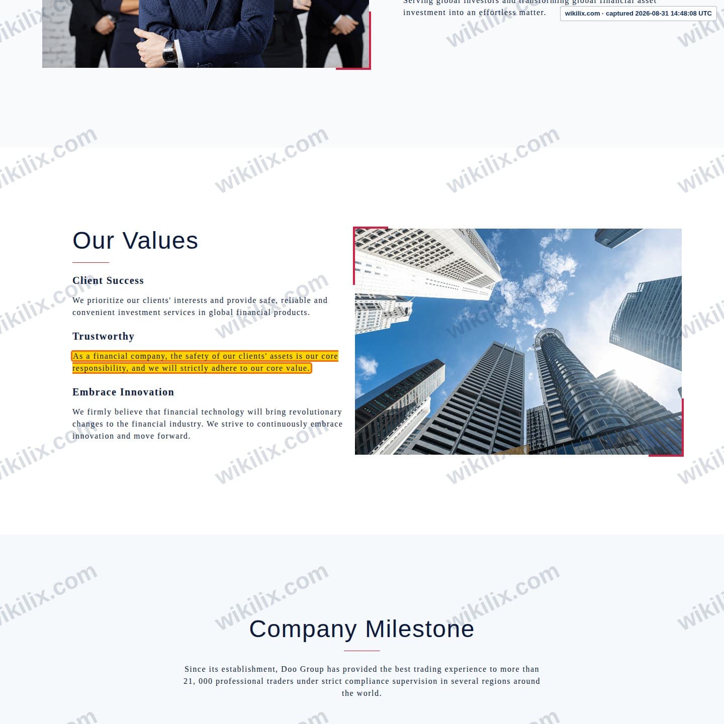 Our full page screenshot of the page that makes this promise, on DOO FINANCIAL's site doofinancial.com.au, taken on Aug 31, 2026. The quoted words are marked in the image.
