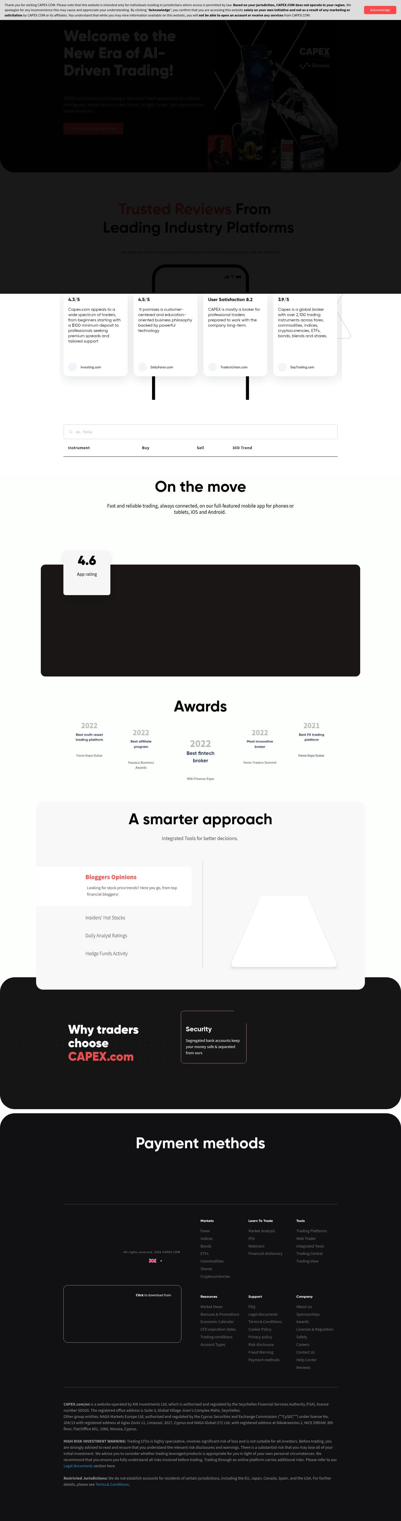 Homepage of capex.com as we captured it