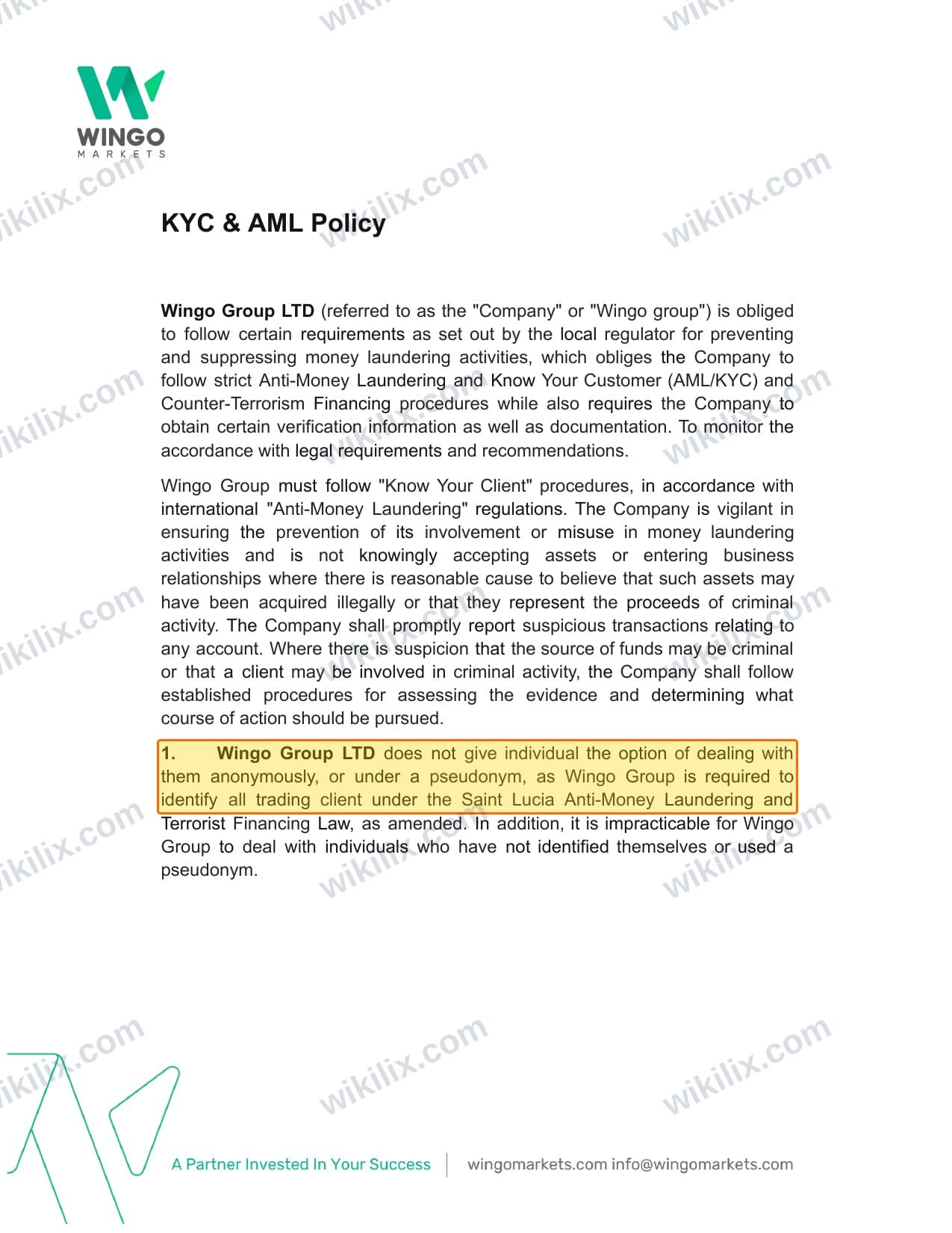 Our full page screenshot of the page this clause sits on, on Wingo Markets's site wingomarkets.com, taken on Sep 8, 2026. The quoted words are marked in the image.