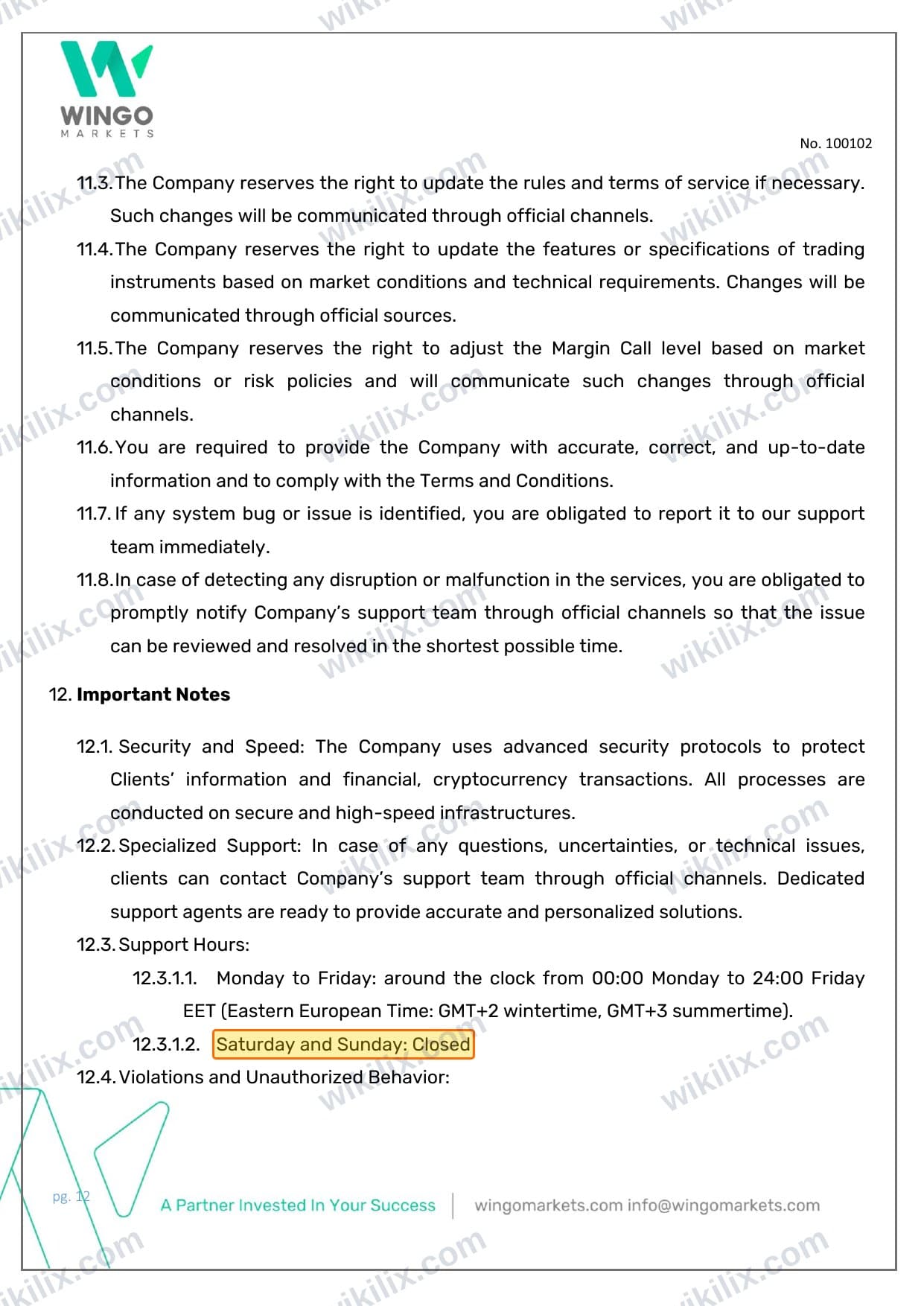 Our full page screenshot of the page this clause sits on, on Wingo Markets's site wingomarkets.com, taken on Sep 8, 2026. The quoted words are marked in the image.