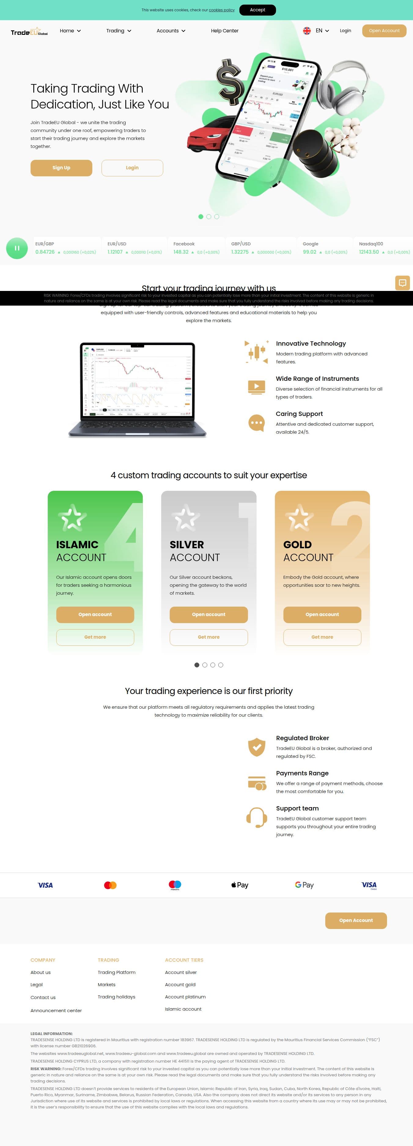 Homepage of tradeeu.global as we captured it