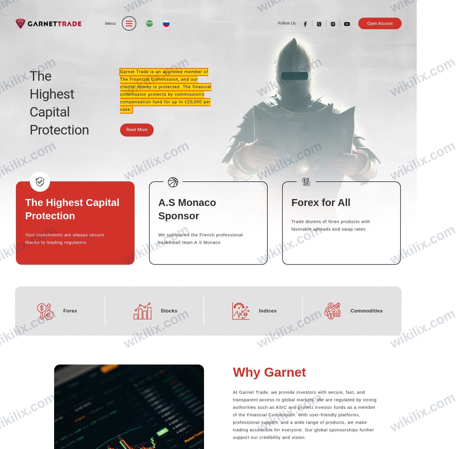 Our full page screenshot of the page that makes this promise, on GARNETTRADE's site garnet-trade.com, taken on Sep 14, 2026. The quoted words are marked in the image.