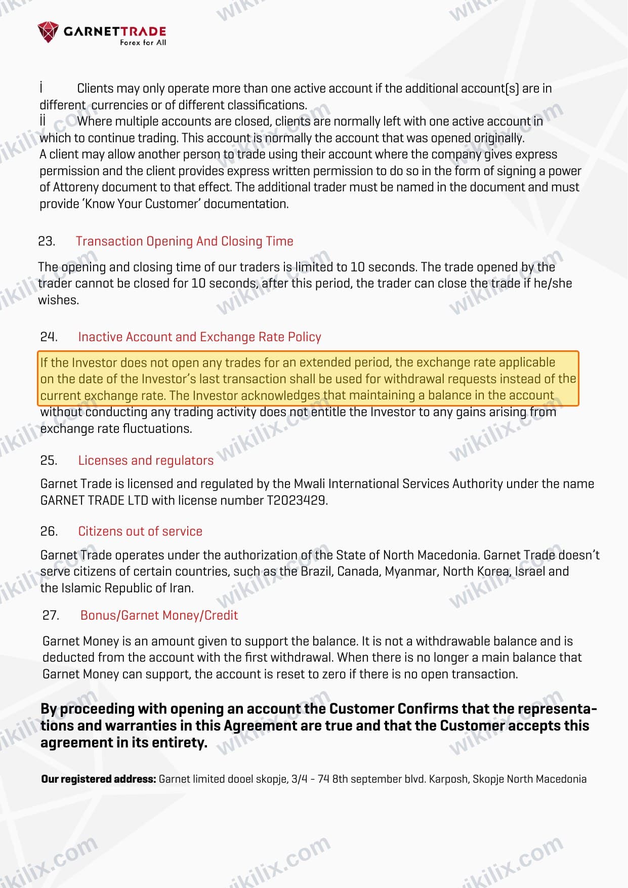 Our full page screenshot of the page this clause sits on, on GARNETTRADE's site garnet-trade.com, taken on Sep 14, 2026. The quoted words are marked in the image.
