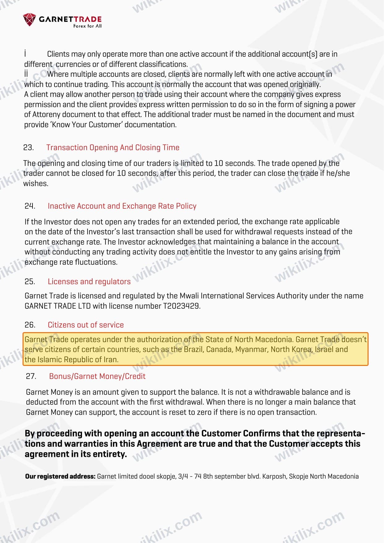 Our full page screenshot of the page this clause sits on, on GARNETTRADE's site garnet-trade.com, taken on Sep 14, 2026. The quoted words are marked in the image.