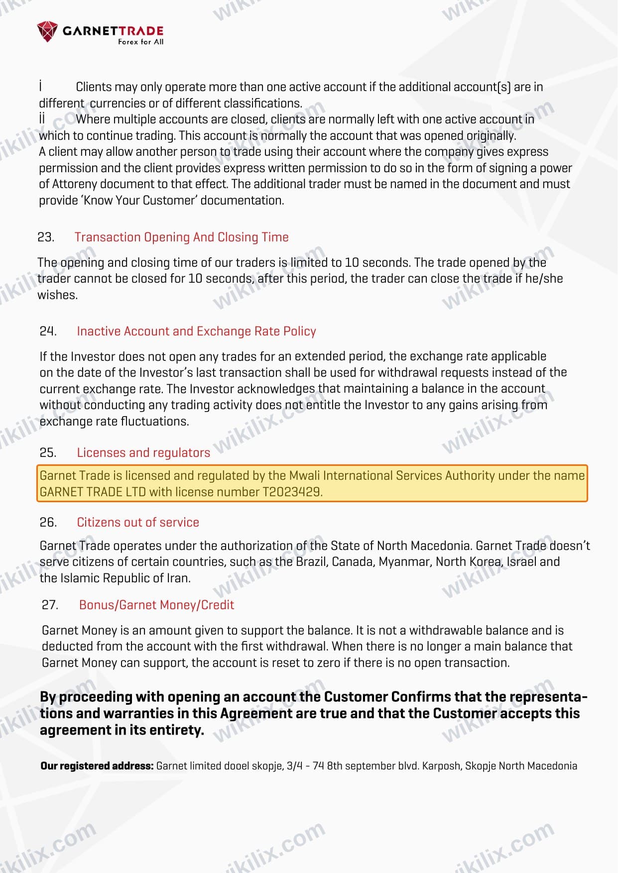 Our full page screenshot of the page this clause sits on, on GARNETTRADE's site garnet-trade.com, taken on Sep 14, 2026. The quoted words are marked in the image.