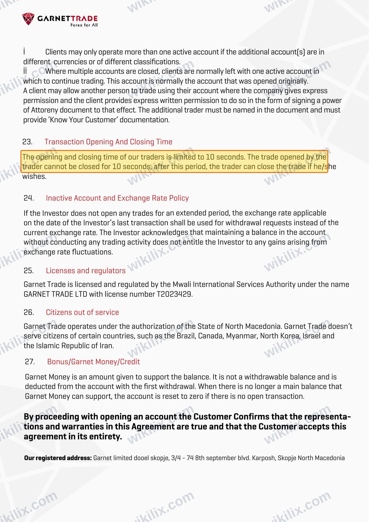 Our full page screenshot of the page this clause sits on, on GARNETTRADE's site garnet-trade.com, taken on Sep 14, 2026. The quoted words are marked in the image.