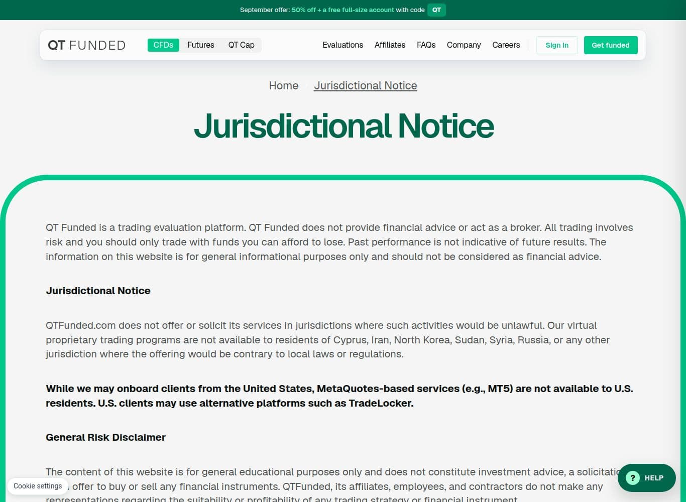 Jurisdictional notice separating the prop entity, the UK payments entity and the FSCA licensed brokerage
