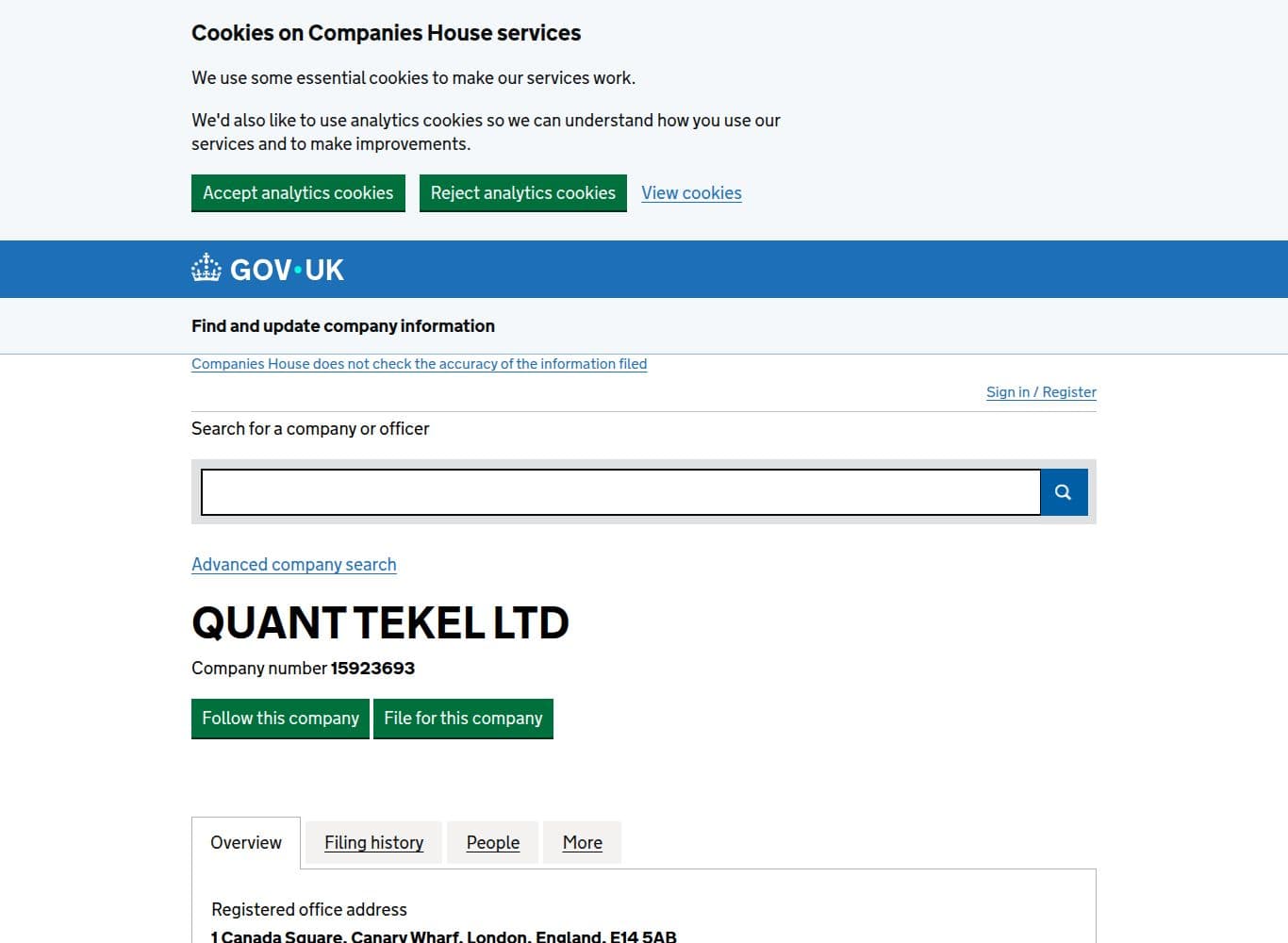 UK Companies House entry for Quant Tekel Ltd, incorporated 29 August 2024