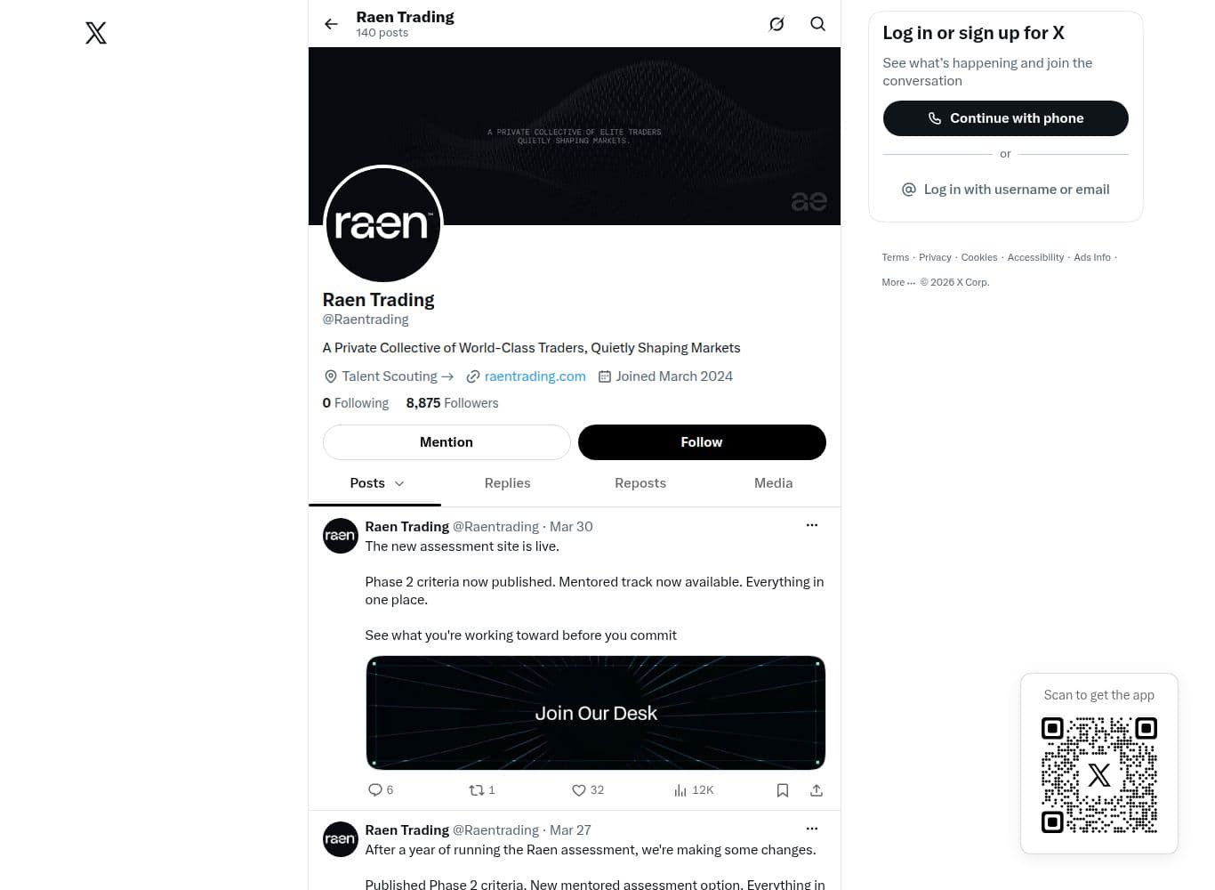 Official X account, still branded under the former Raen Trading name