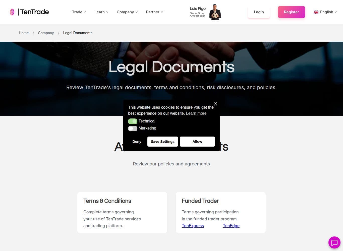 TenTrade legal documentation index including the funded trader terms