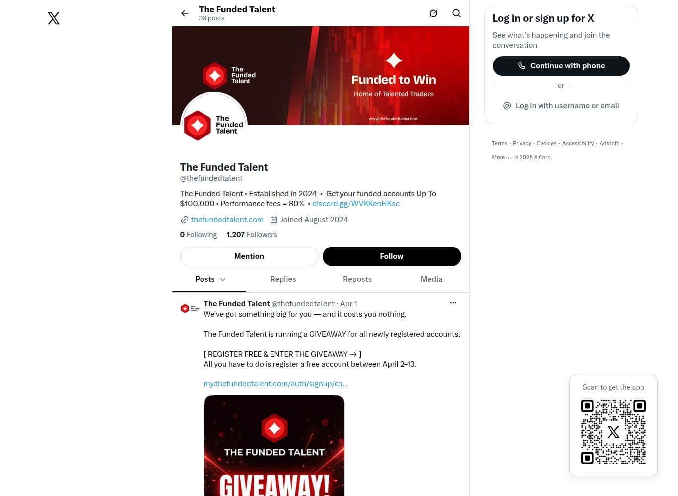 Official X account linked from the firm's own footer