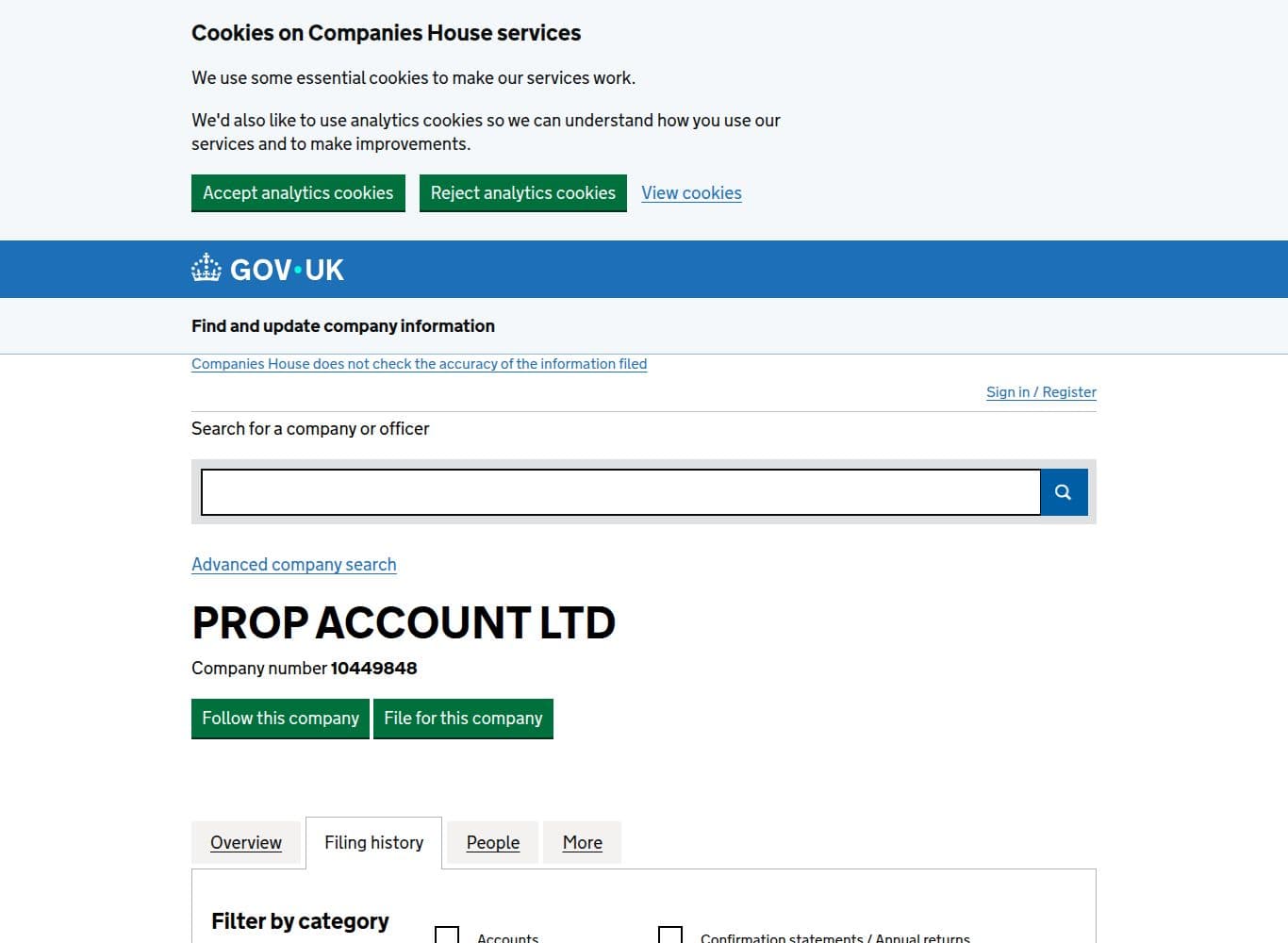 Filing history showing the August 2026 strike off application and first Gazette notice