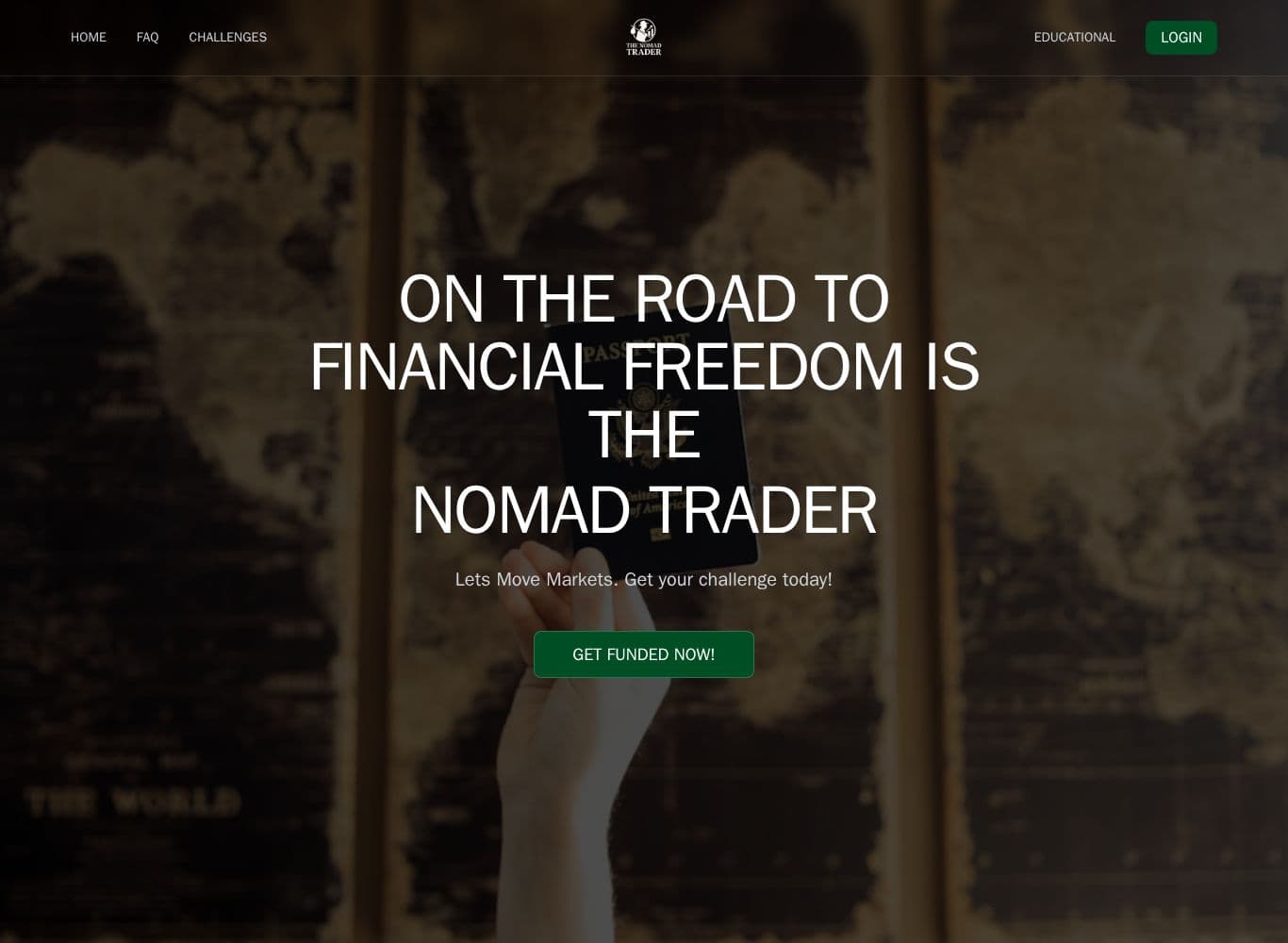 The Nomad Trader homepage showing the funding, funded trader and payout rate claims