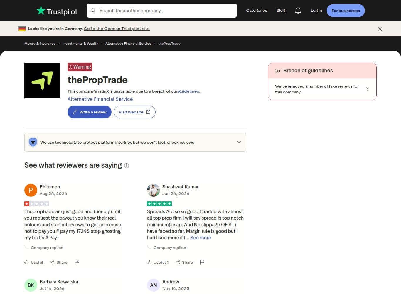 Dated payout refusal reports naming amounts, including the USD 1,724 dispute and the account breached at roughly USD 7,500