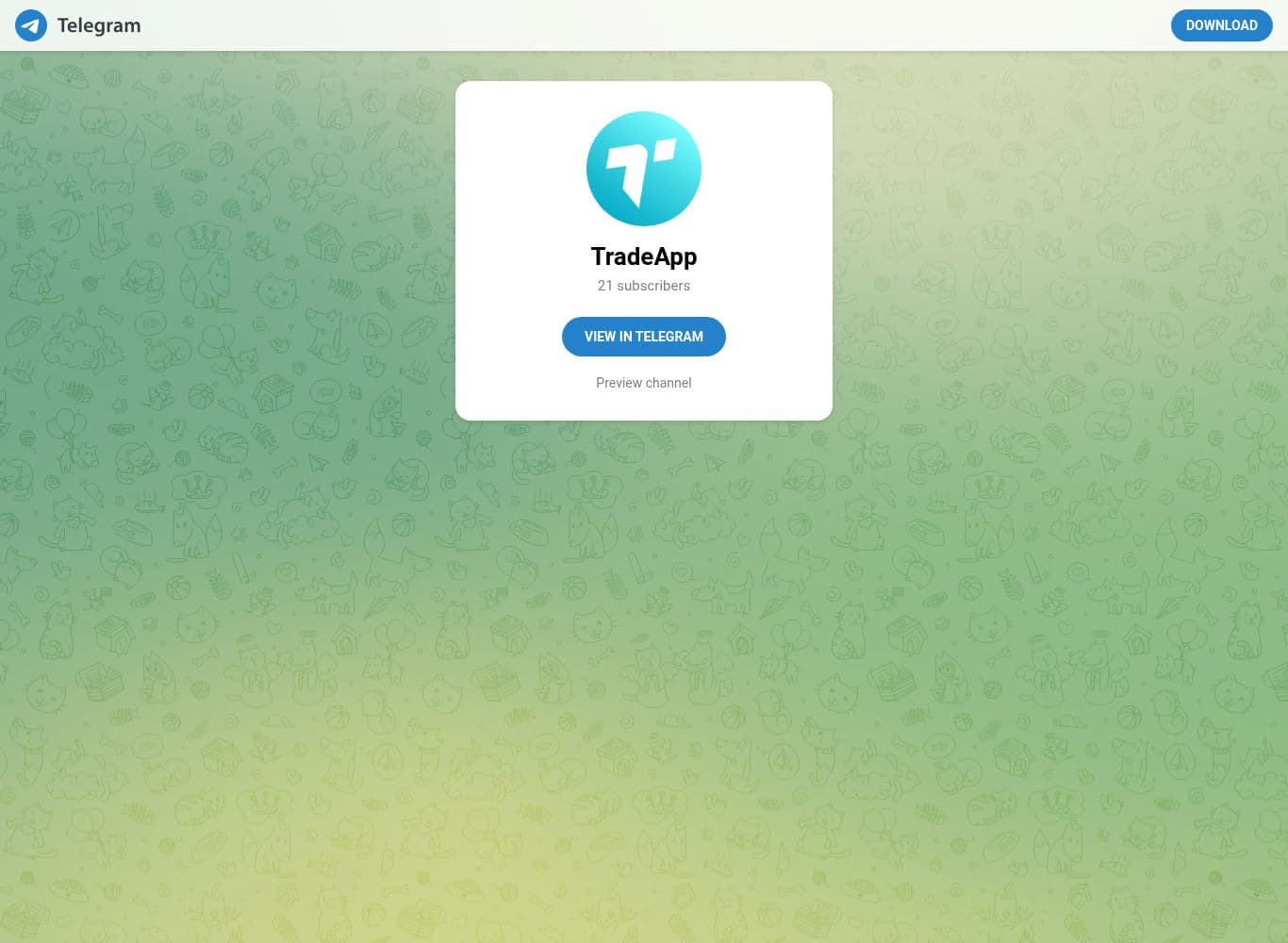 Official TradeApp Telegram channel showing the subscriber count