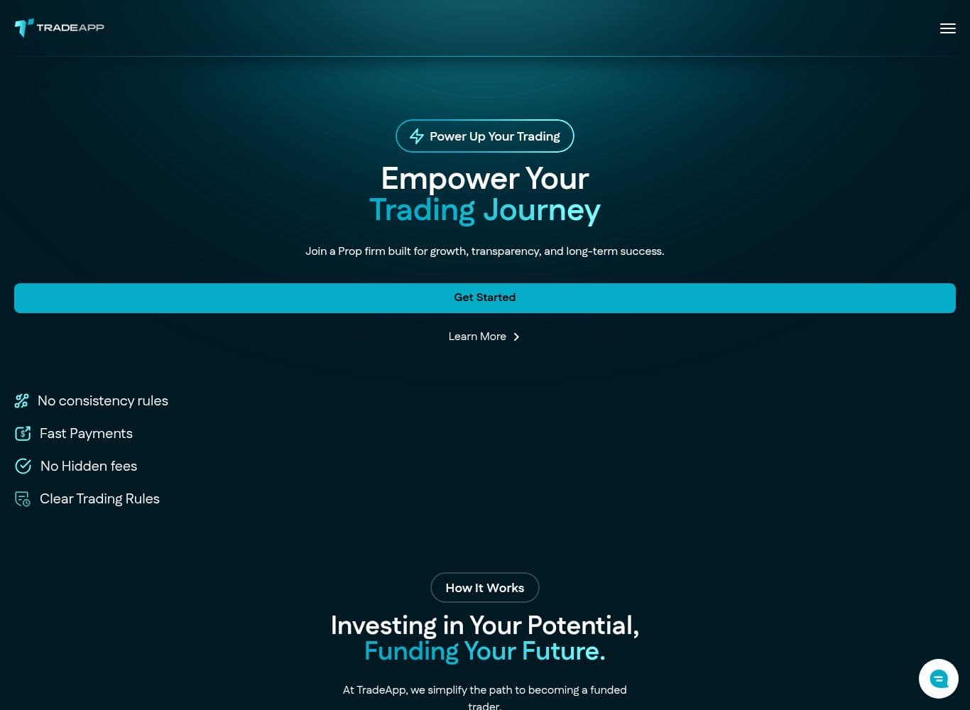 TradeApp home page footer naming Spartum Tech Limited, registration number HE368296, and stating the firm accepts no deposits