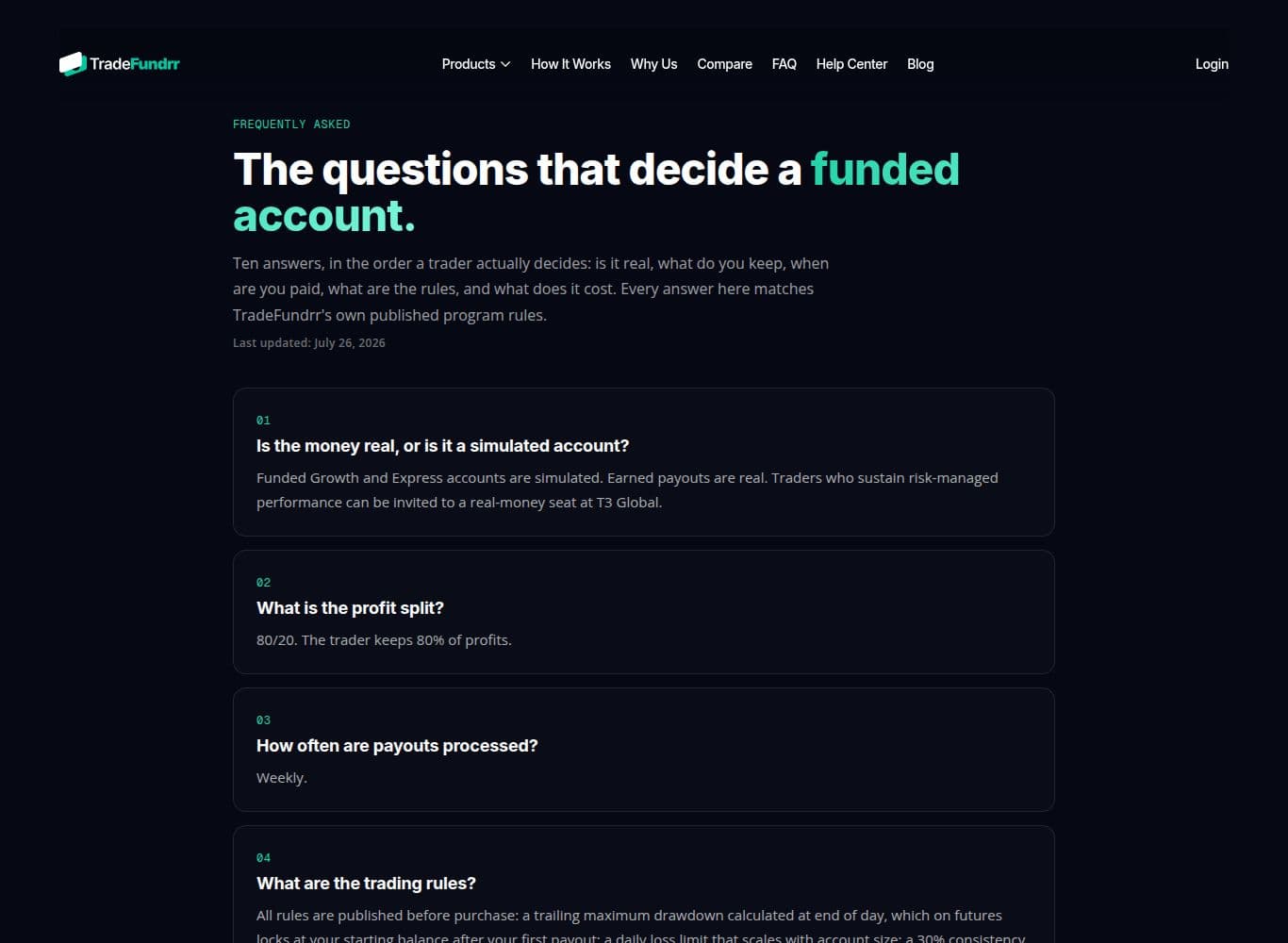 FAQ confirming a lifetime payout cap exists without stating the amount, and publishing the 30 percent consistency rule