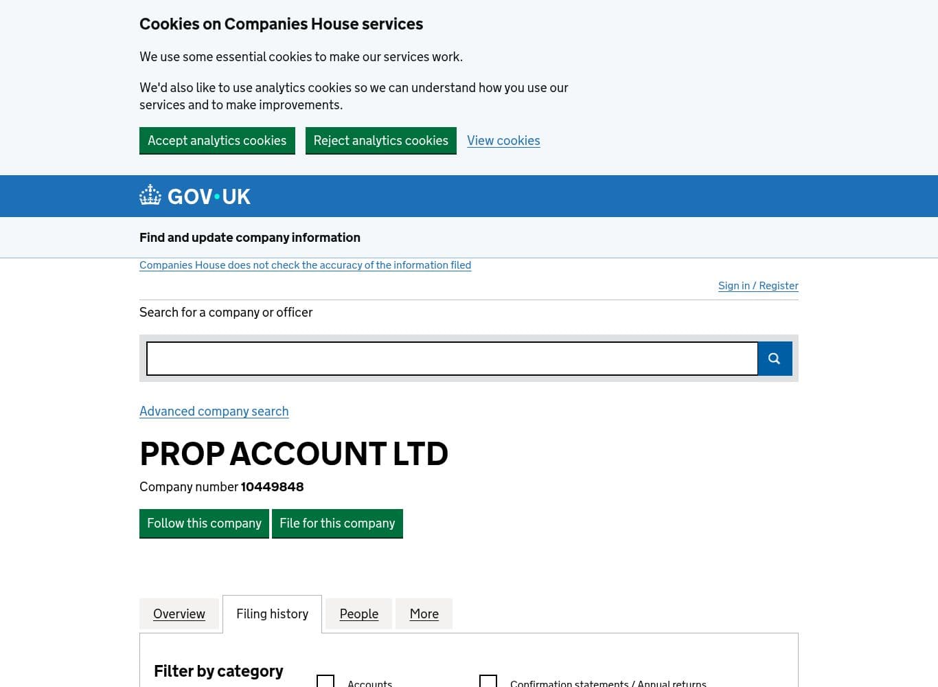 Companies House filing history showing the August 2026 strike-off application and First Gazette notice for the entity named in the TradeXprop Terms