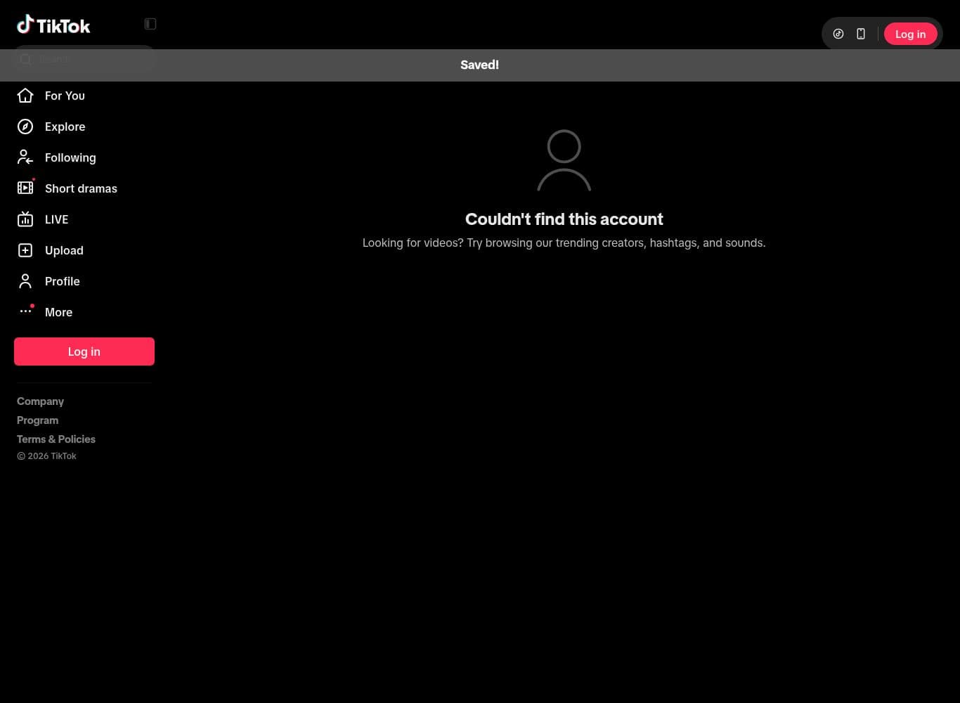 The TikTok account linked from the site footer no longer exists