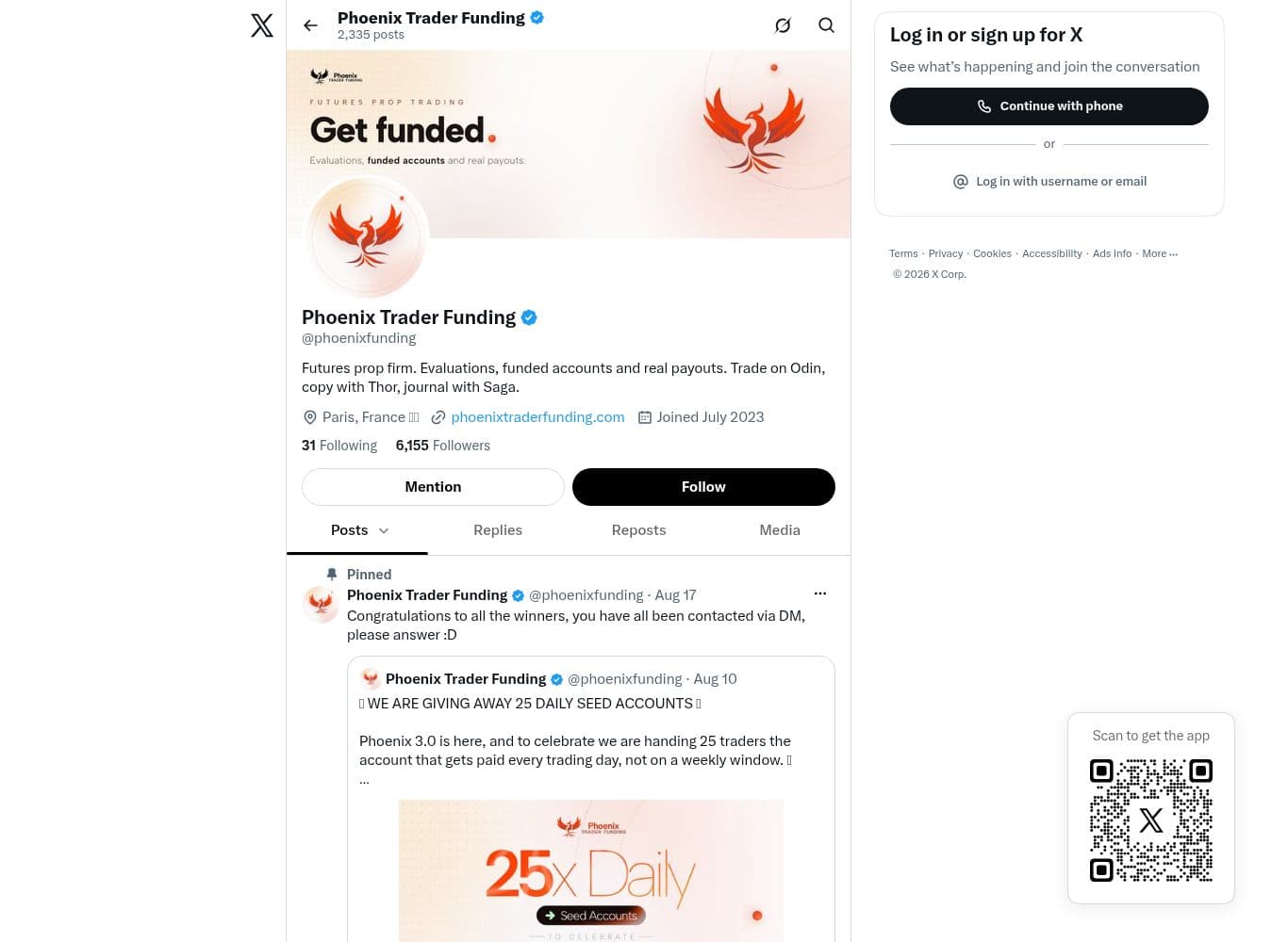 Official X account linked from the site footer
