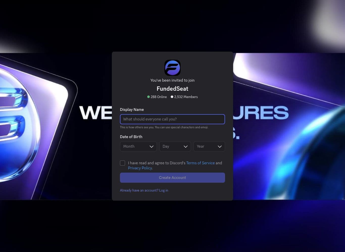 Official FundedSeat Discord server showing 2,532 members