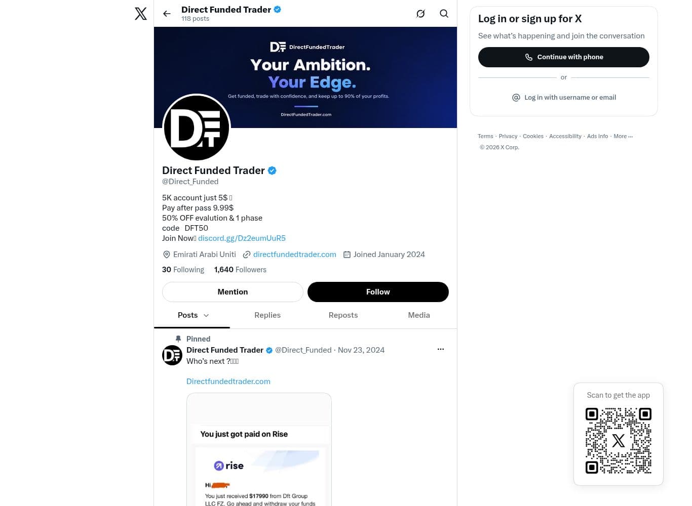 Official X profile linked from the firm's own footer