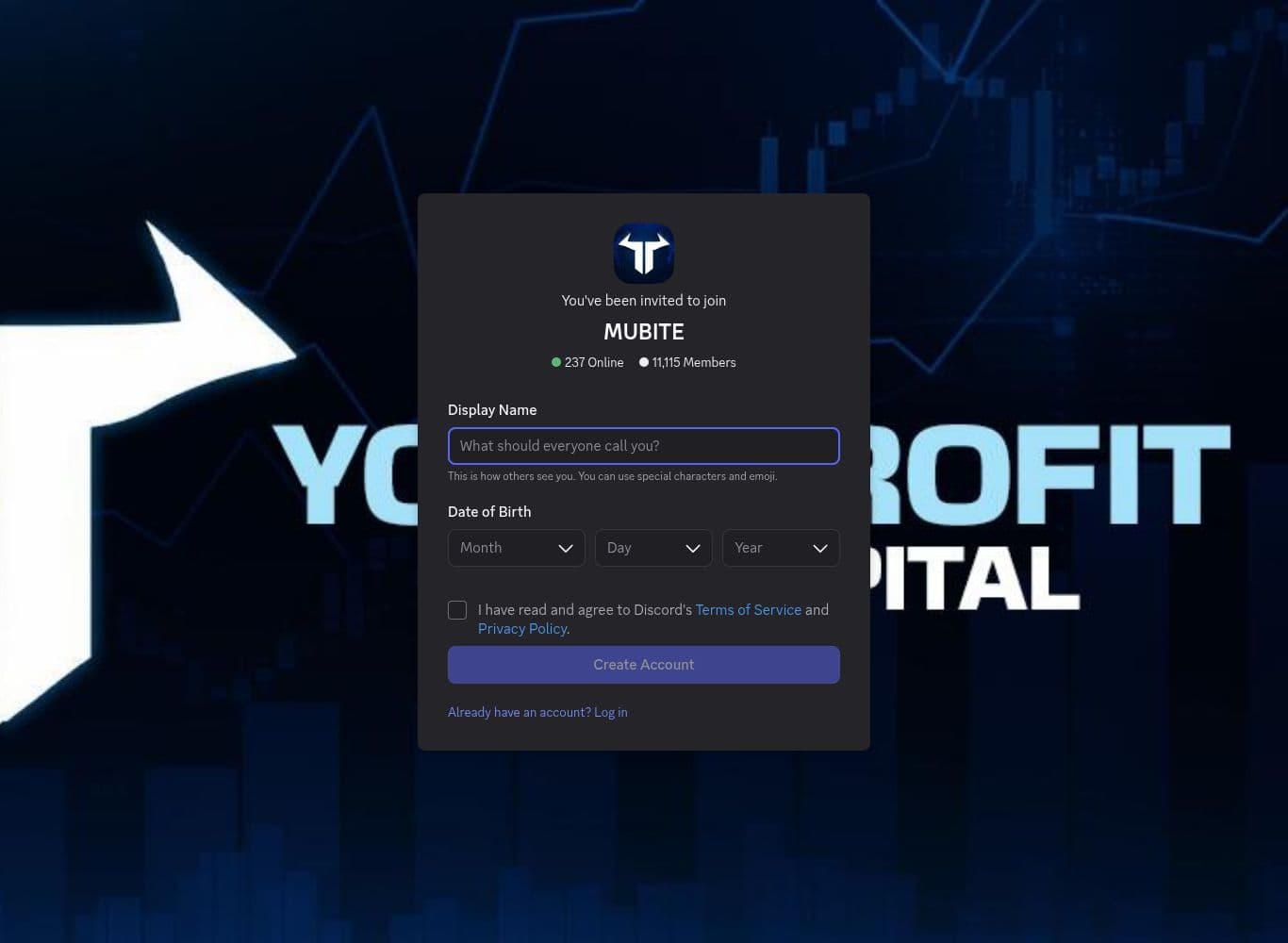 Mubite Discord server invite showing member and online counts