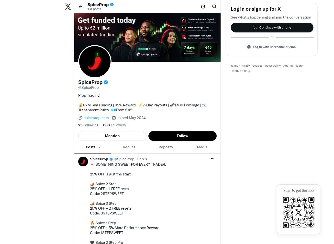 Official SpiceProp account on X as linked from the firm's own footer