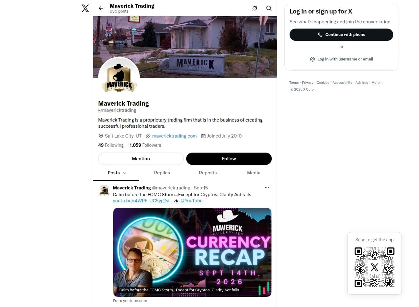 Official X account linked from the firm's contact page