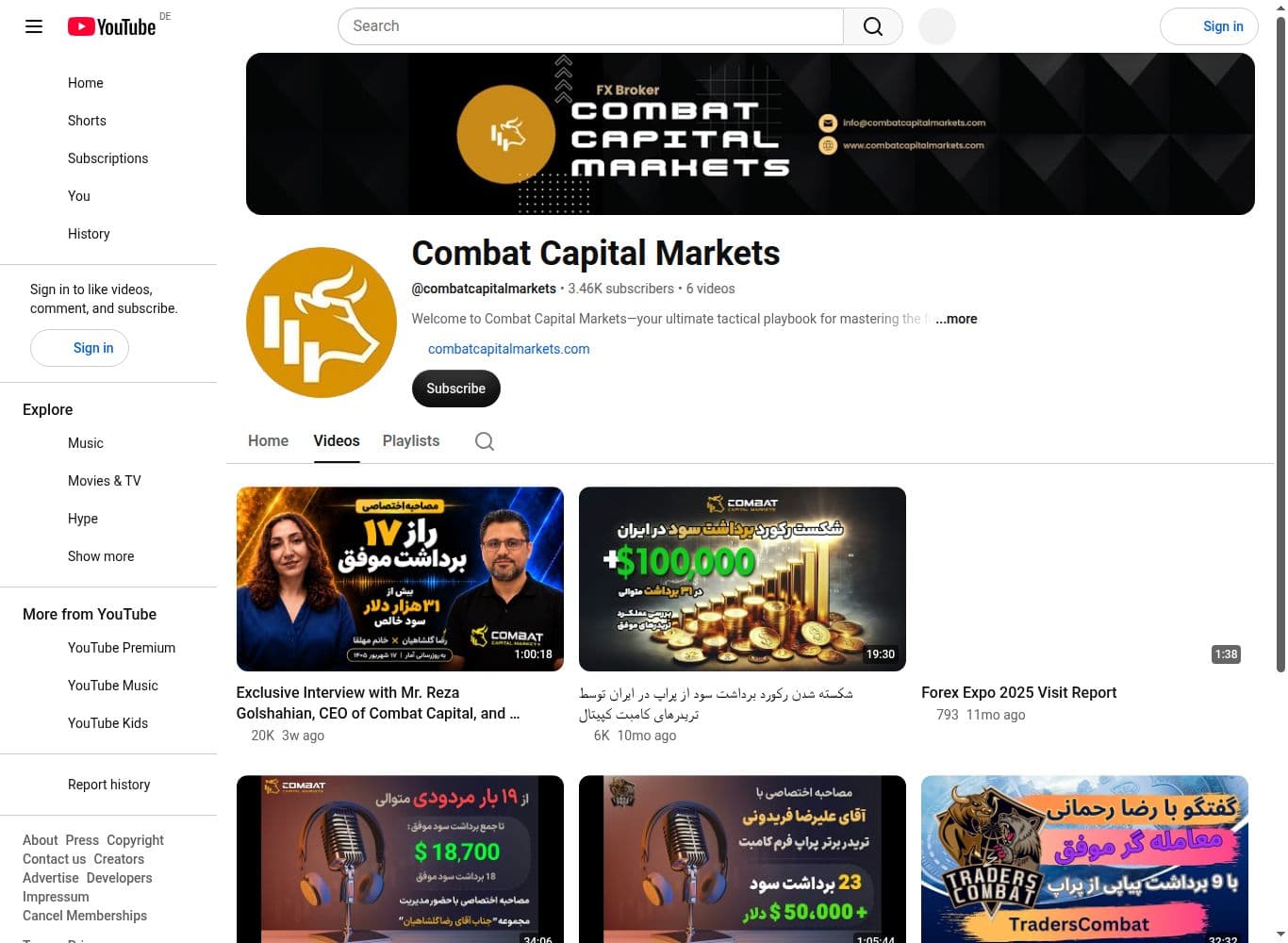 Official YouTube channel, 3,460 subscribers, most recent upload a one-hour interview with the CEO and a named top trader