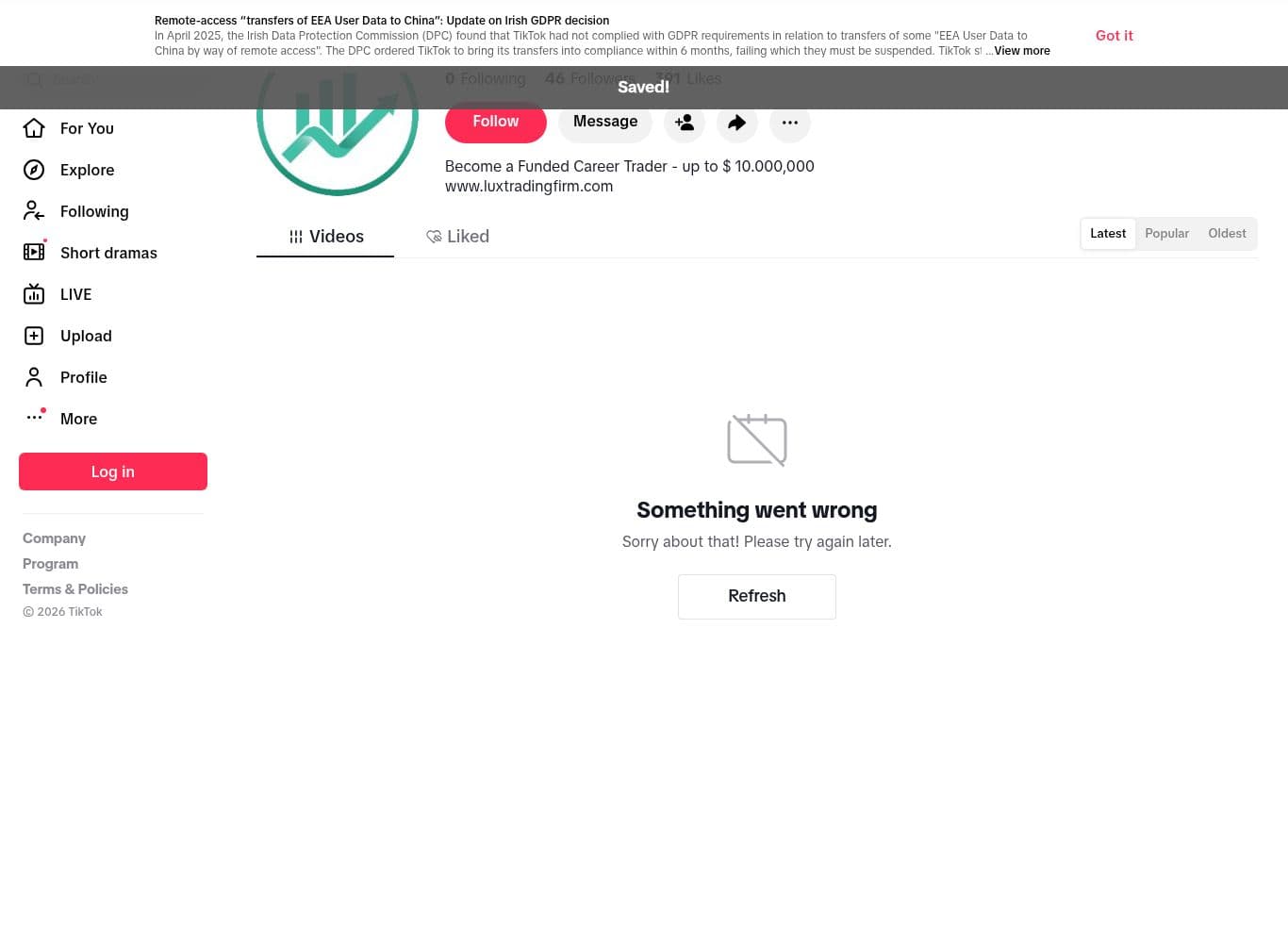 Official Lux Trading Firm TikTok profile