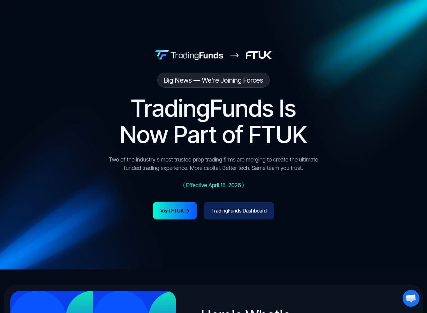 TradingFunds notice confirming it became part of FTUK effective 18 April 2026 with pending payouts to be processed normally