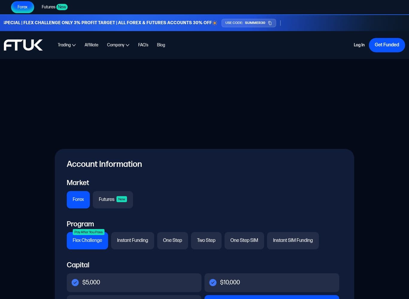 FTUK checkout showing a monthly subscription fee and no deposit route