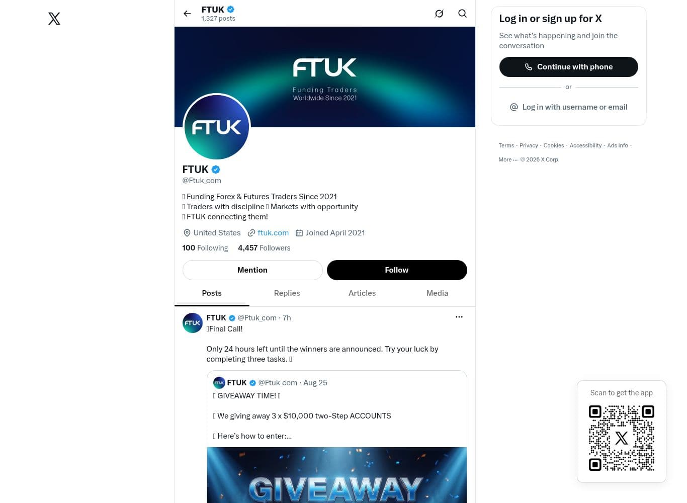 FTUK account on X, linked from the site footer